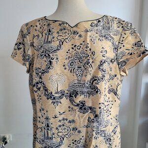 Talbots Women’s Beige/Black 100% Silk Asian Print Sheath Dress (Size: 12)